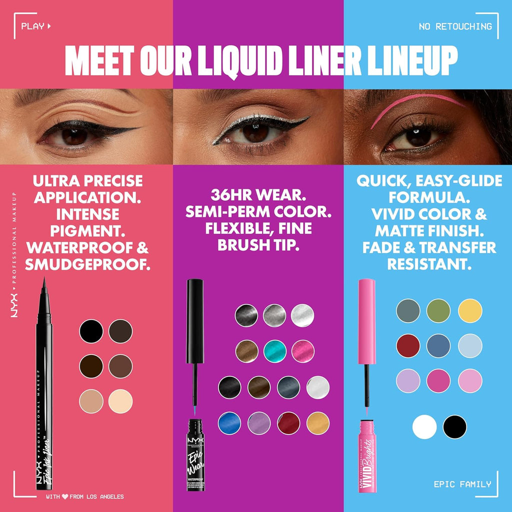 NYX PROFESSIONAL MAKEUP Epic Ink Liner, Waterproof Liquid Eyeliner - Black (Pack of 2), Vegan Formula