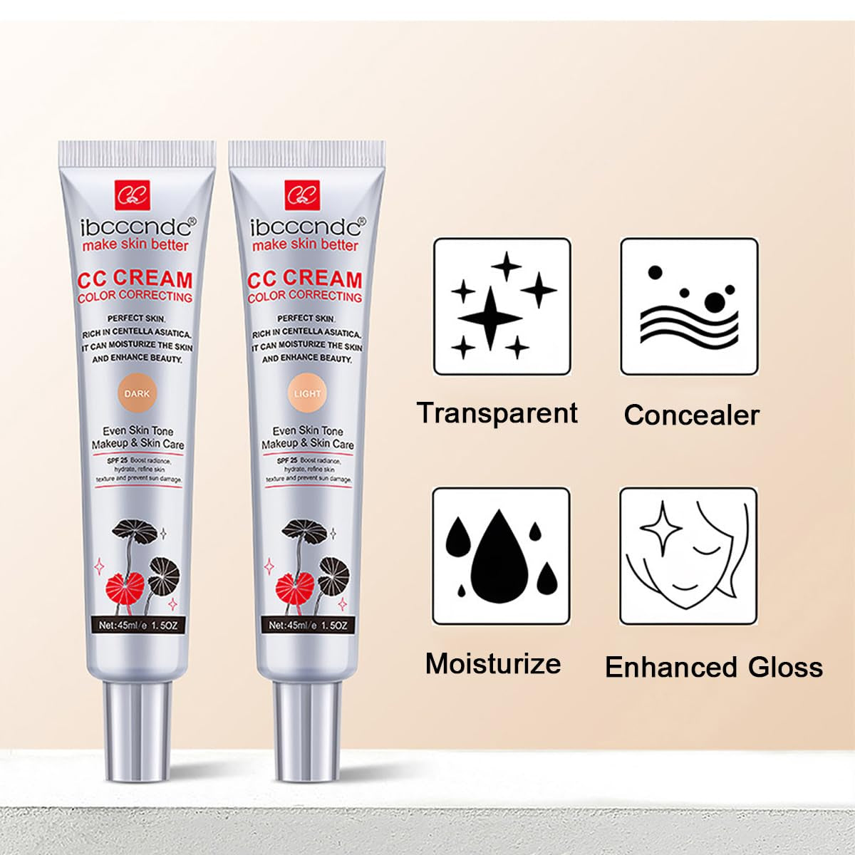 Color Correcting CC Cream with SPF 25, Light, 45 Ml | Full-Coverage Foundation, Hydrating Serum, Refine Skin Texture, Avoid Sun Damage